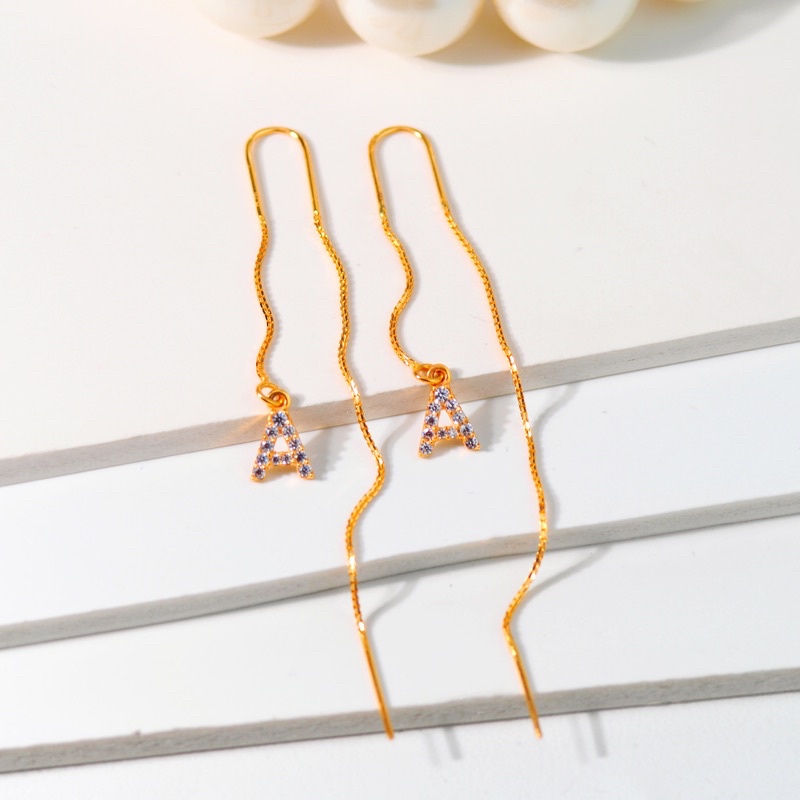 Anting Emas Slundup Koncer Motif Huruf Mata Putih - Toko Emas Gadjah