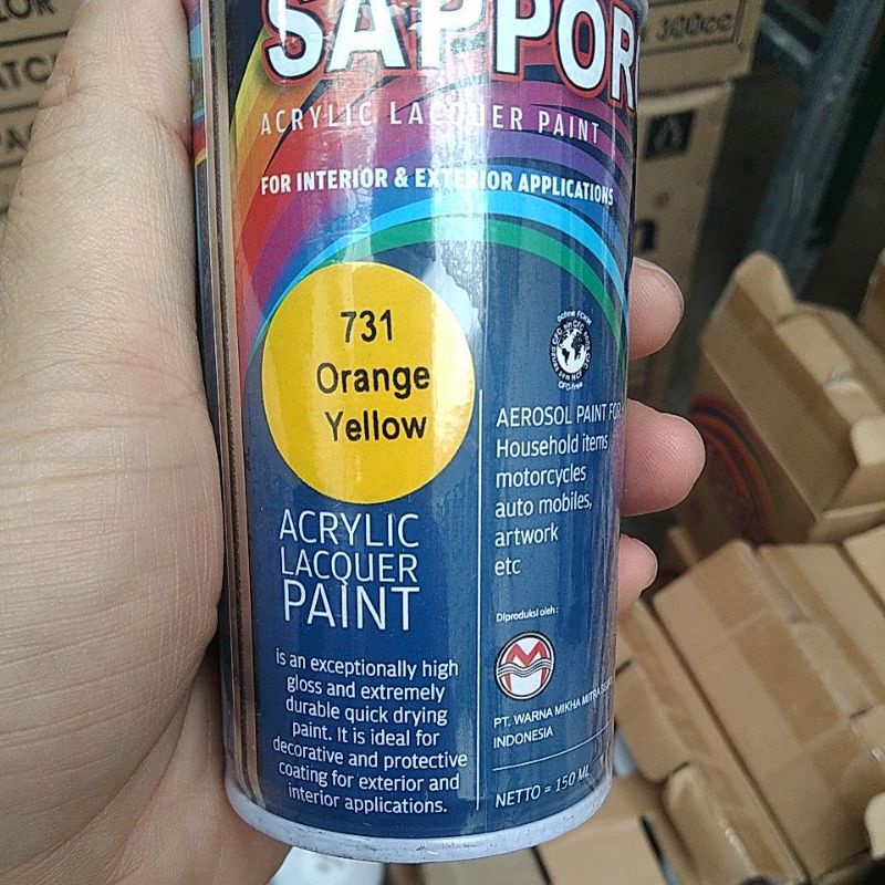 saporo acrylic lacquer paint pilok pilox cat spray sapporo 150ml saporo 731 orange yellow kuning cerah 150ml