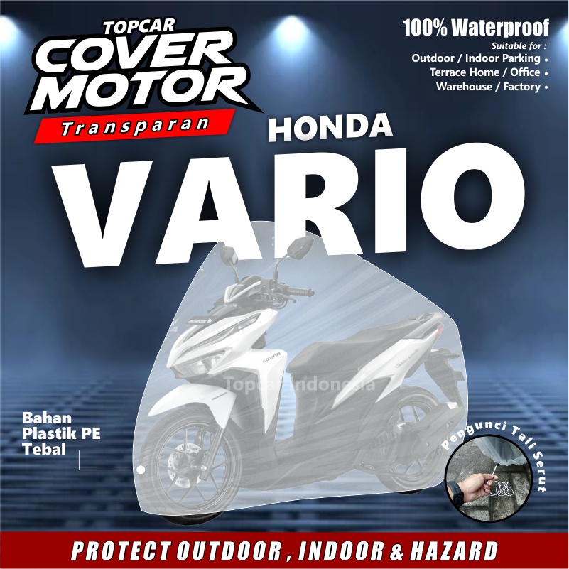 Topcar Cover Motor Transparan Vario Honda Plastik Waterproof  Indoor Outdoor Anti Air Sarung Pelindung Pembungkus Penutup Body Jok Cat Sepeda Metic Sport Trail Moge