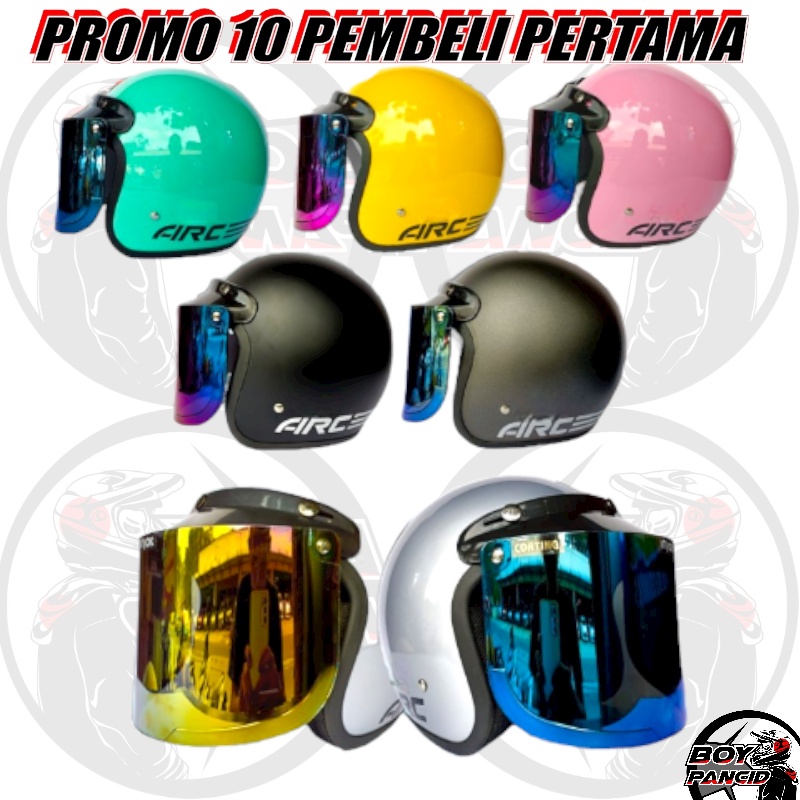 HELM BOGO  ARC ITALI DEWASA PRIA DAN WANITA KACA DATAR INJAK/SSG PELANGI DAN KACA DATAR INJAK SILVER