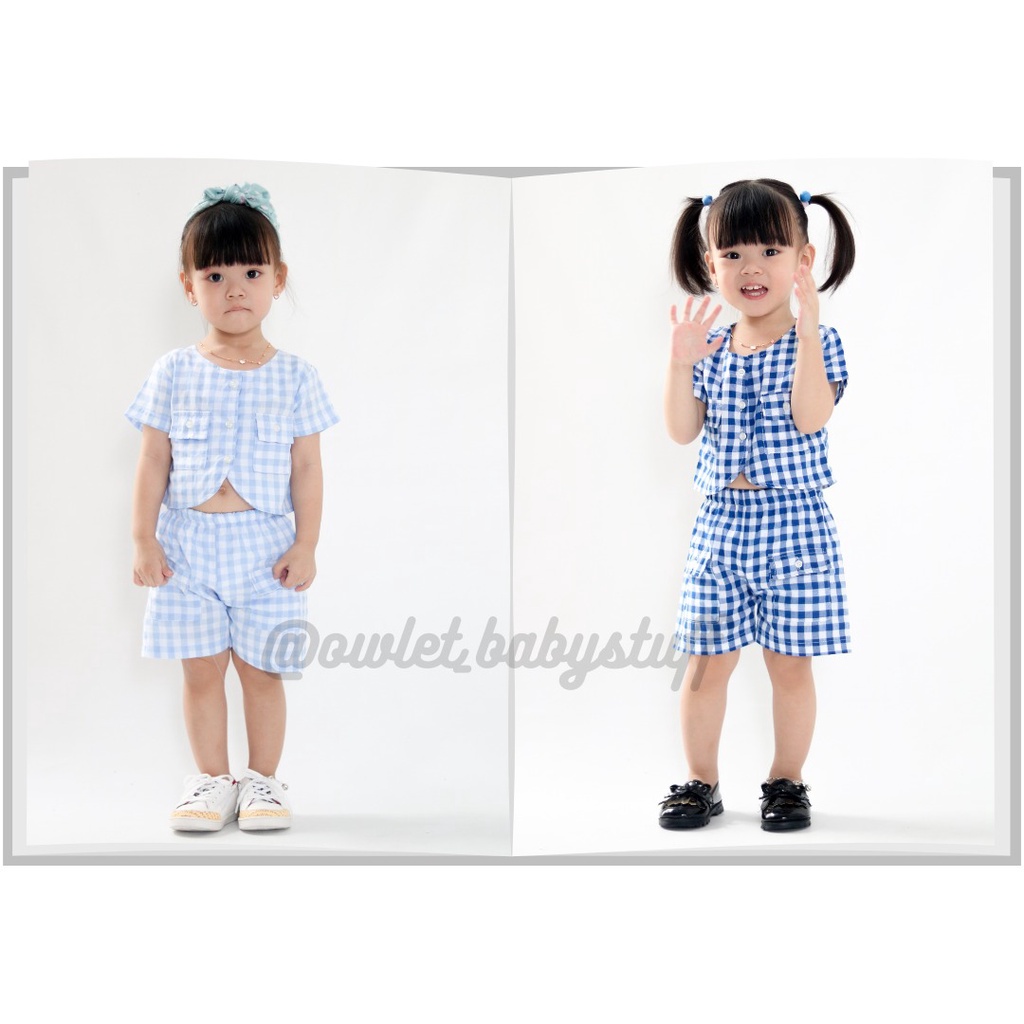 OWLET - Setelan Anak Perempuan / Setelan Crop Top / Setelan Celana Pendek / baju anak perempuan / crop tartan