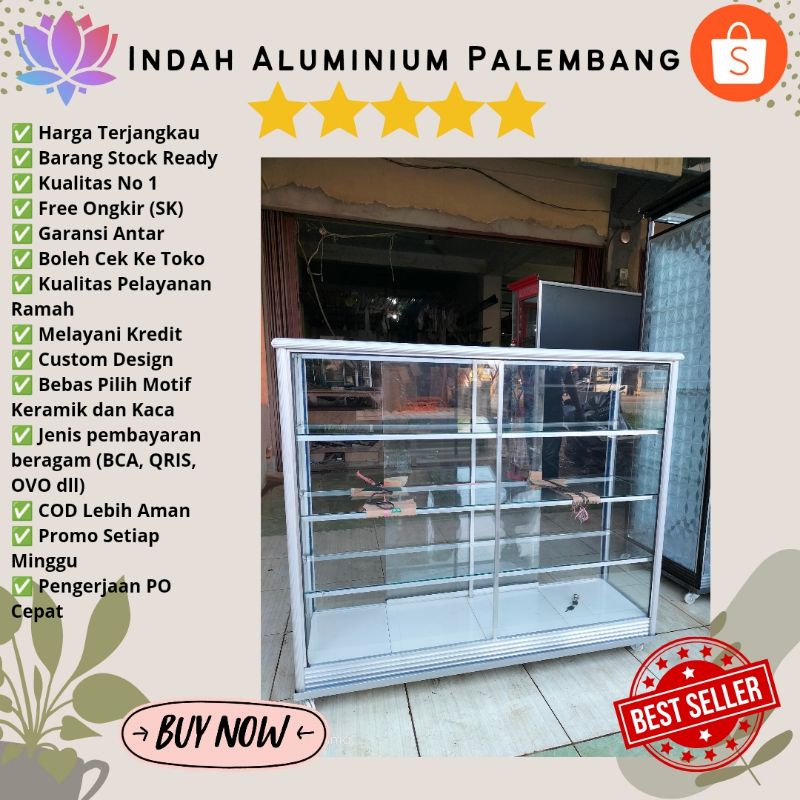 ETALASE 125CM SERBAGUNA KACA ALUMINIUM MURAH PALEMBANG