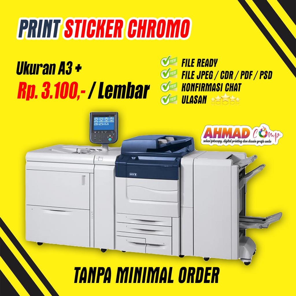 

Print Stiker | Cetak Sticker Cromo / Kromo A3+ | Stiker Label Kemasan | PRINT ONLY