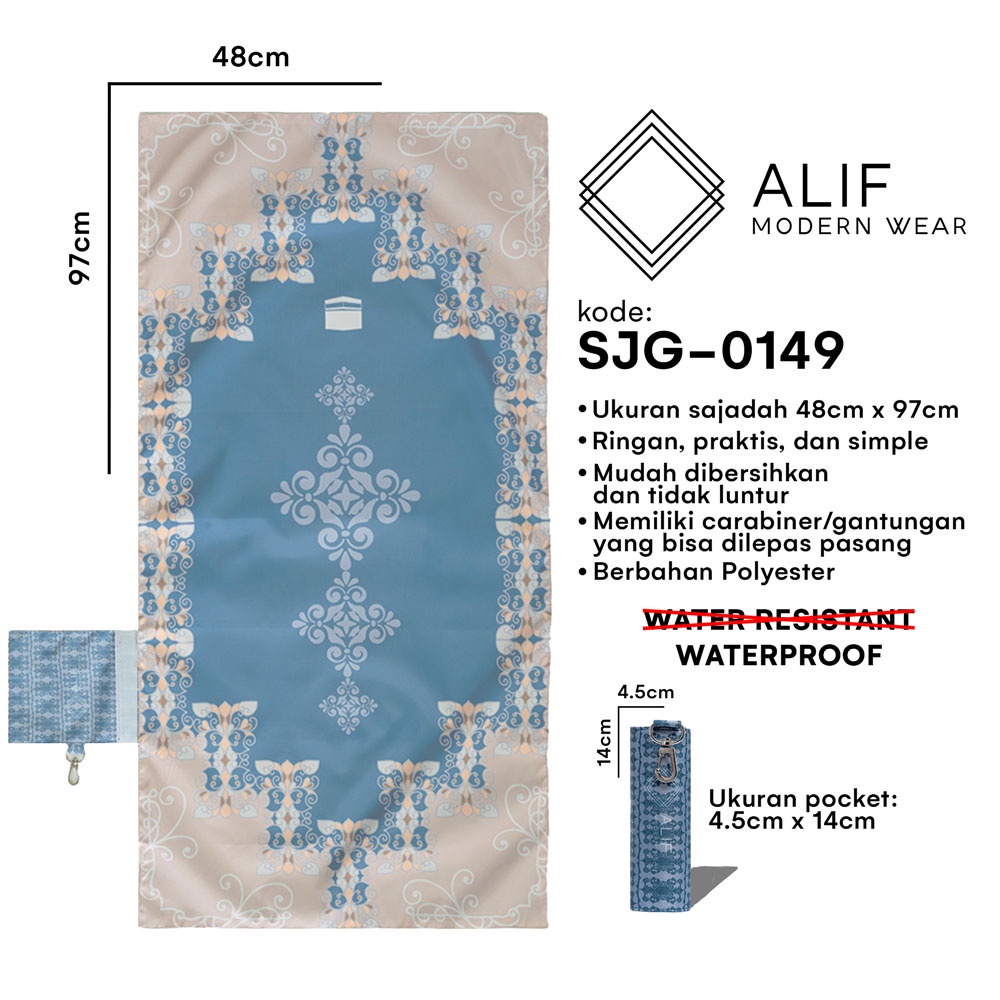 ALIF SAJADAH GENGGAM TRAVEL / SAKU / PORTABLE / WATERPROOF ( ALIF MODERN WEAR SJG-0149 )