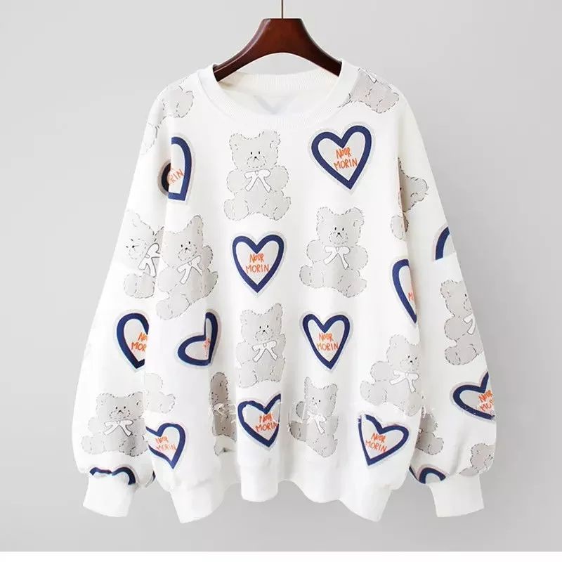 LOVE BEAR Sweater Lucu Oversize Wanita Size M.L.XL | Sweater Korean Style Wanita Oversize | Crewneck Sweater Lucu Wanita Oversize