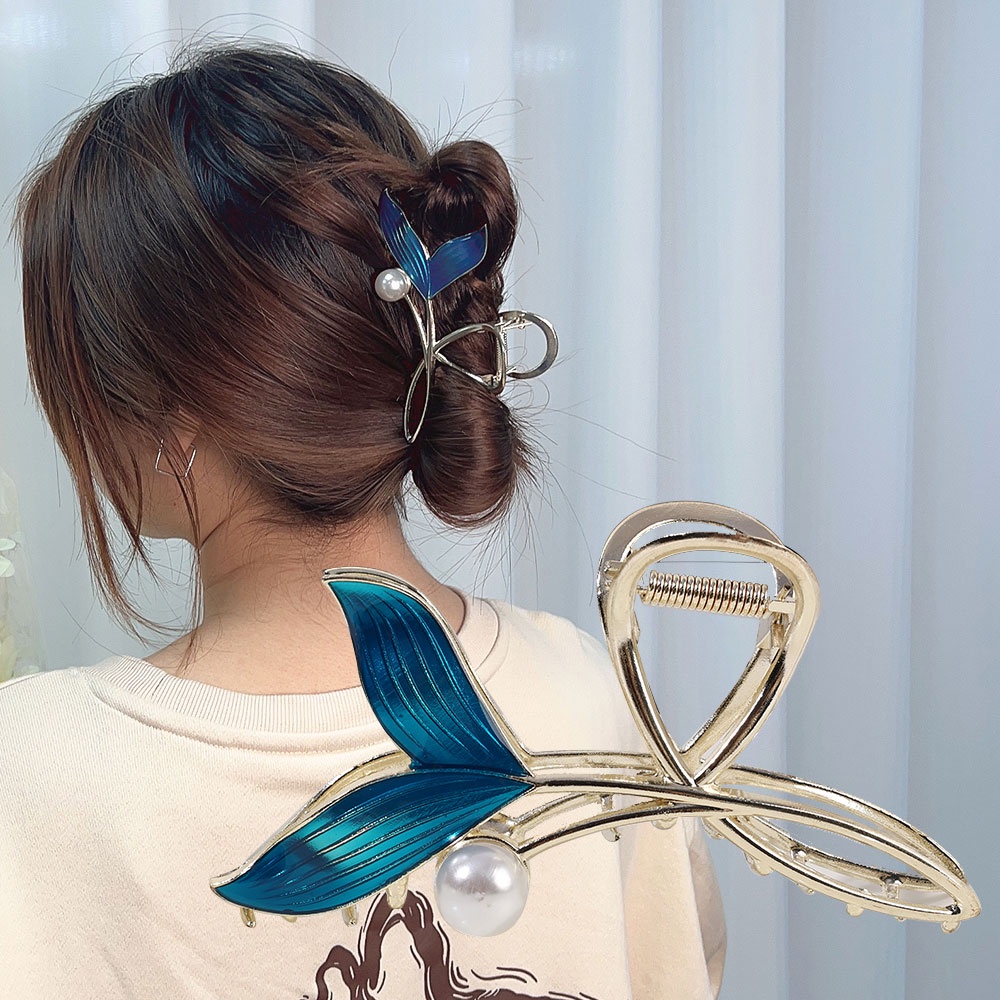 Jepit Rambut Ekor Kuda Hias Mutiara Biru Laut Gaya Vintage Korea Untuk Wanita