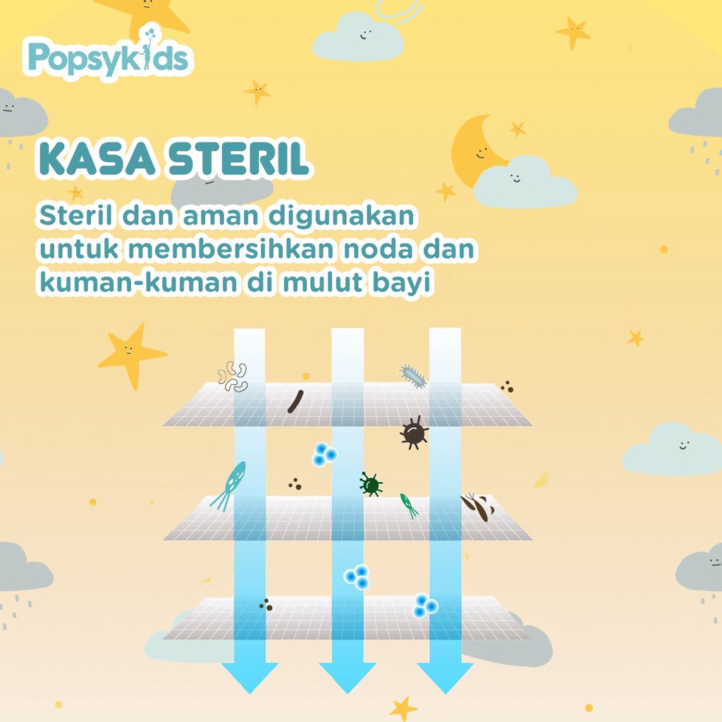 Popsykids Baby Oral Cleaner – 100% Stik Kasa Steril Pembersih Mulut Bayi / Lidah Bayi / Gusi Bayi