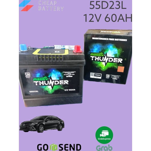 AKI MOBIL KERING MASSIV THUNDER 55D23L 12V 60AH WULING ALMAZ, WULING CORTEZ