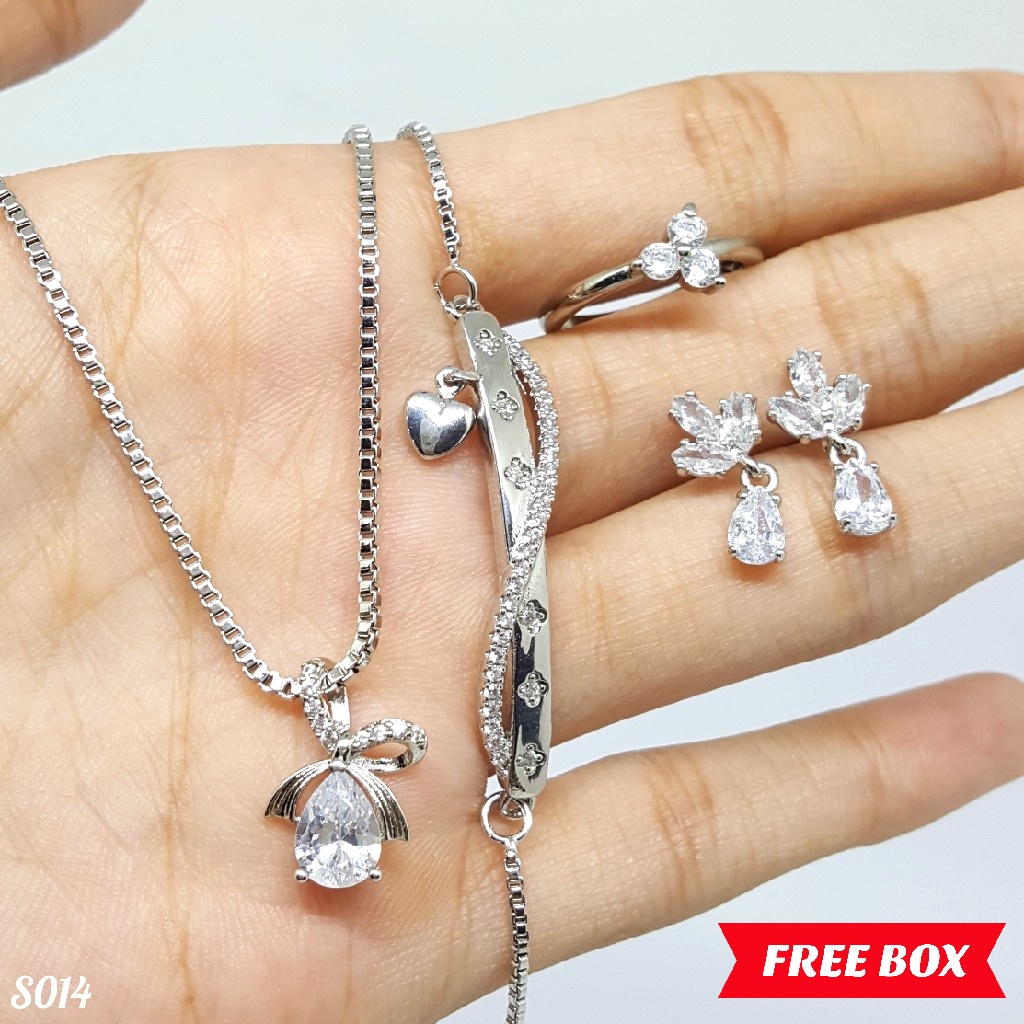 PGX Set Perhiasan Xuping Cincin Gelang Kalung Anting Lapis Emas - S014