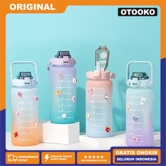 Botol Air Minum Besar Motivasi 2 Liter 2L Stiker Warna Gradasi Tritan - Hijau