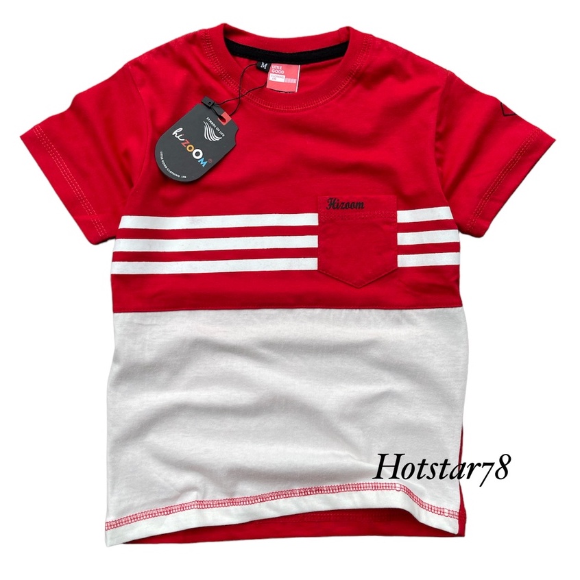 Hizoom Baju Kaos Oblong  Anak Laki - Laki  Warna Merah - Putih  Usia 1-12 Tahun Bahan Katun