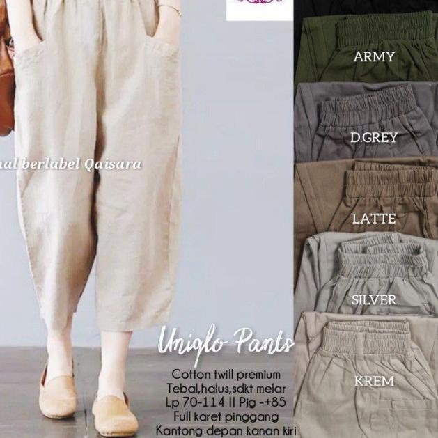 QAISARA UNIQLO PANTS CELANA JUMBO BAHAN KATUN TWILL HQ MELAR / PREMIUM - Hitam