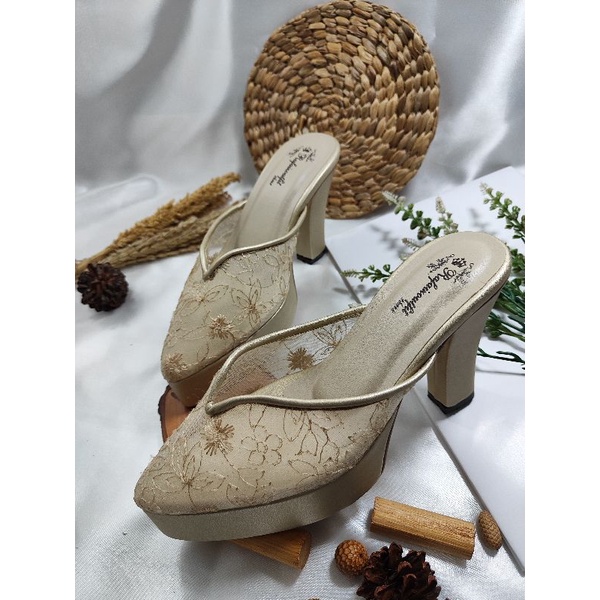 sepatu wanita v kelly gold pesta wedding 10cmtahu