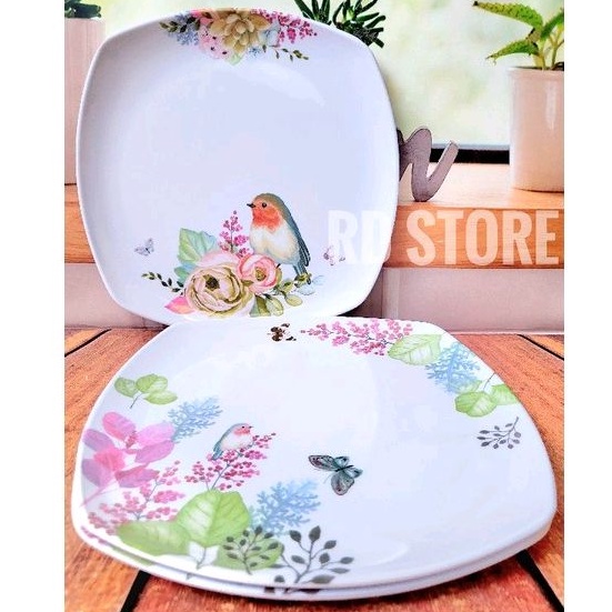 promo 6.pcs piring kotak saji ceper prasmanan melamine motif