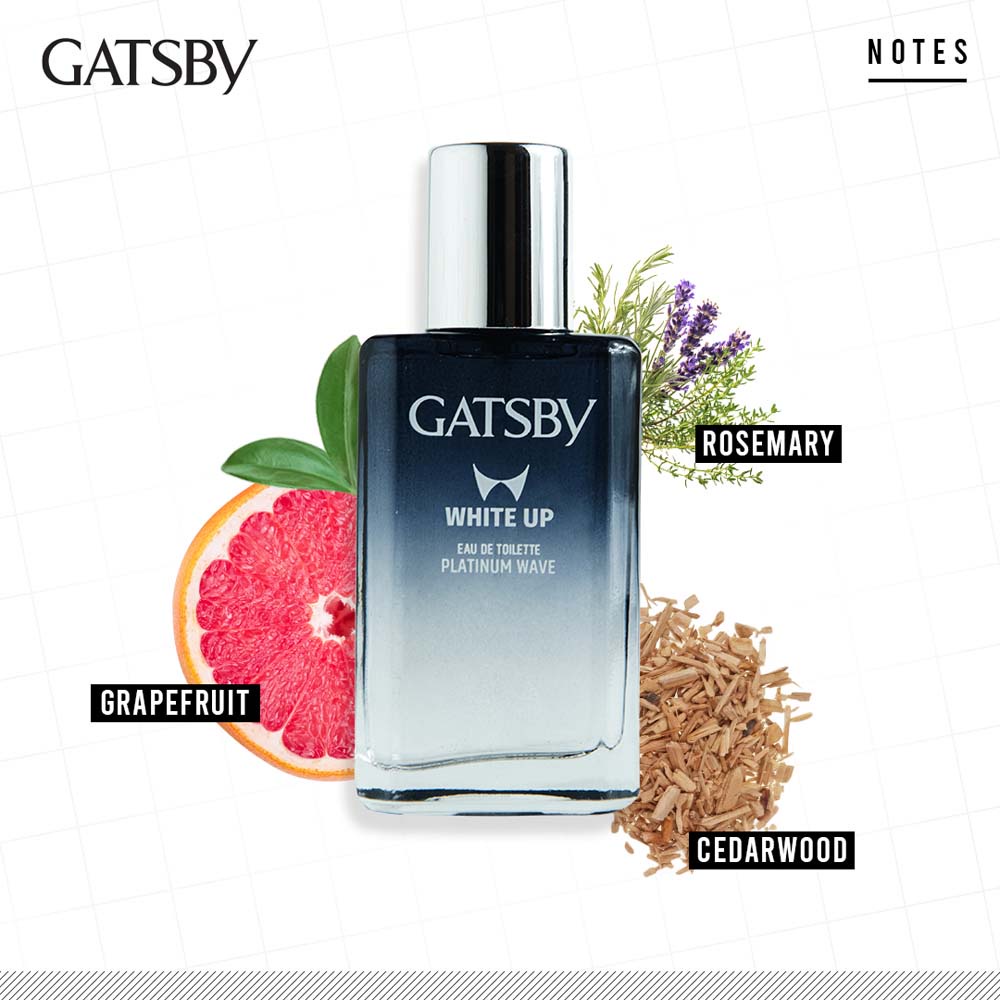 Ningrum - Gatsby EDT White Up Eau de Toilette Parfume 50ml Free Texturizing Clay Pomade | Parfum Pria Sky Reflection Blanc Wood Platinum Wave Tahan Lama 100% Original - 9014