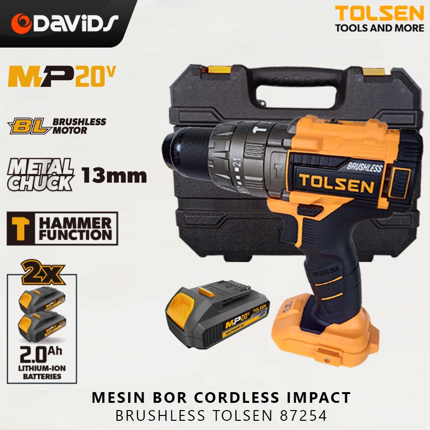 Bor Cordless Impact Brushless Cas Bobok Tanpa Kabel Ces Baterai Tolsen