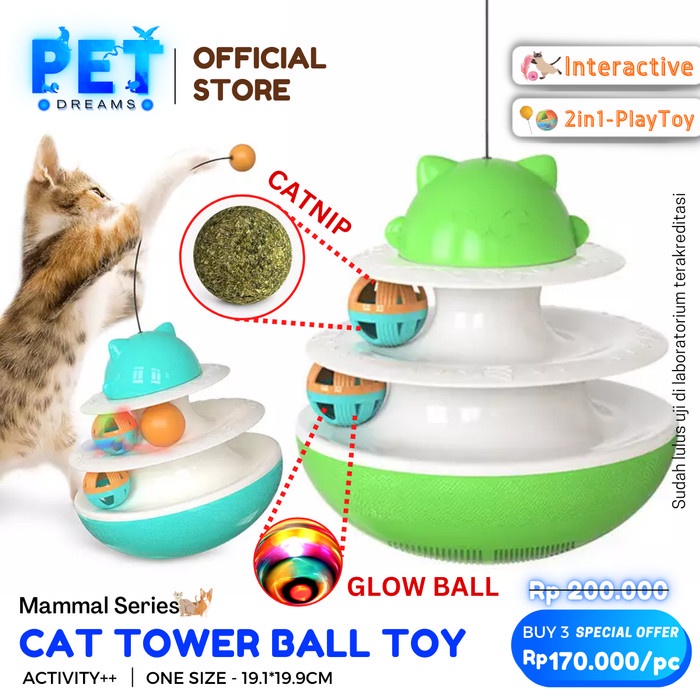 MAINAN BOLA CATNIP TOWER KUCING 2 TINGKAT GERAK KITTEN CAT TEASER TOY