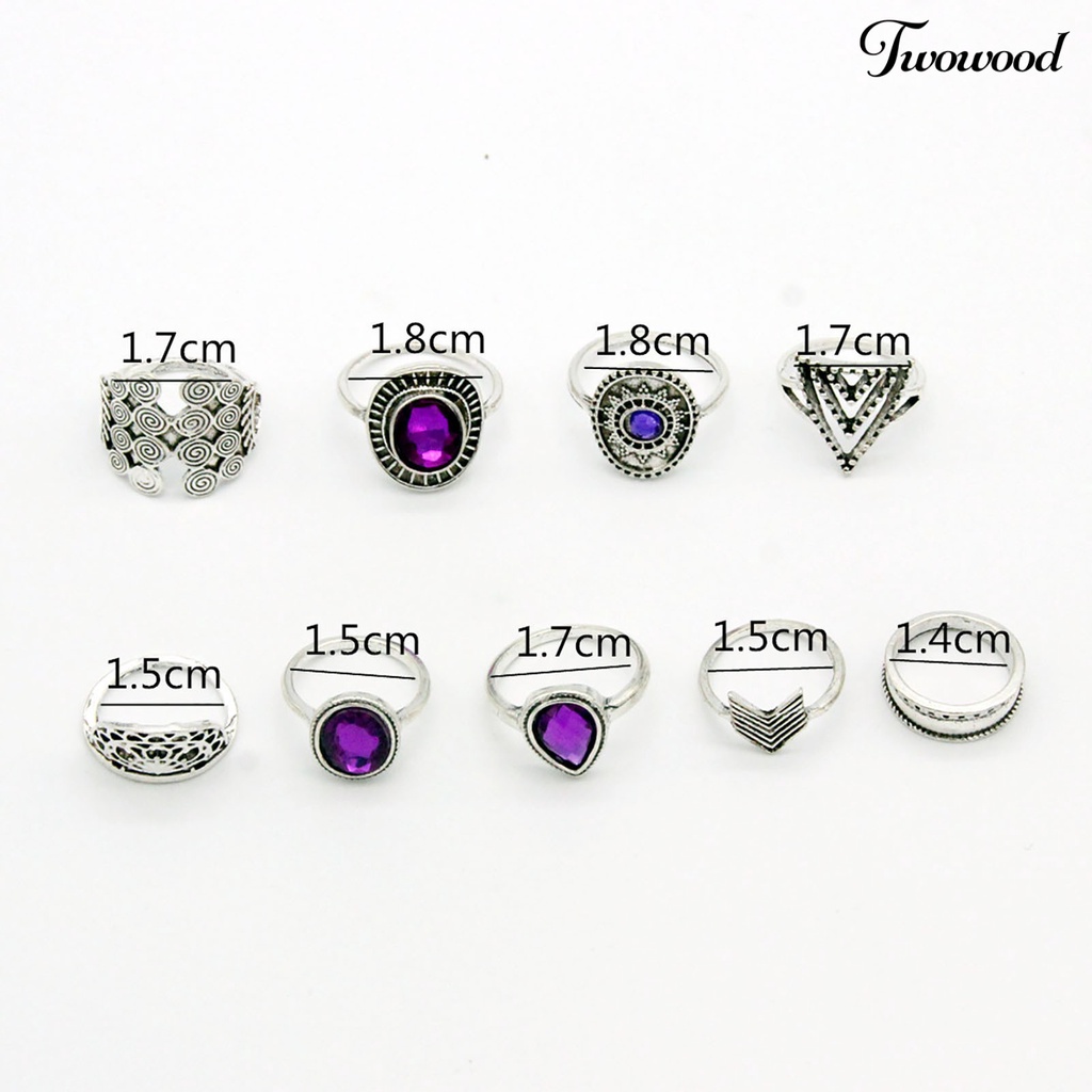 9 Pcs / set Cincin Knuckle Stackable Bahan Alloy Bentuk Water Drop Warna Ungu Gaya Bohemia