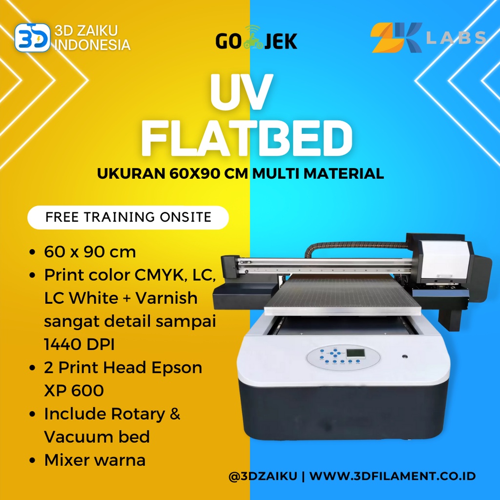 Zaiku UV Flatbed Full Color Printer Ukuran 60x90 cm Multi Material