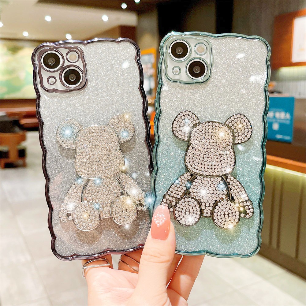 Case Desain Beruang 3D Glitter Untuk iPhone 13 12 11Pro Max X Xr Xs Max 8 7Plus