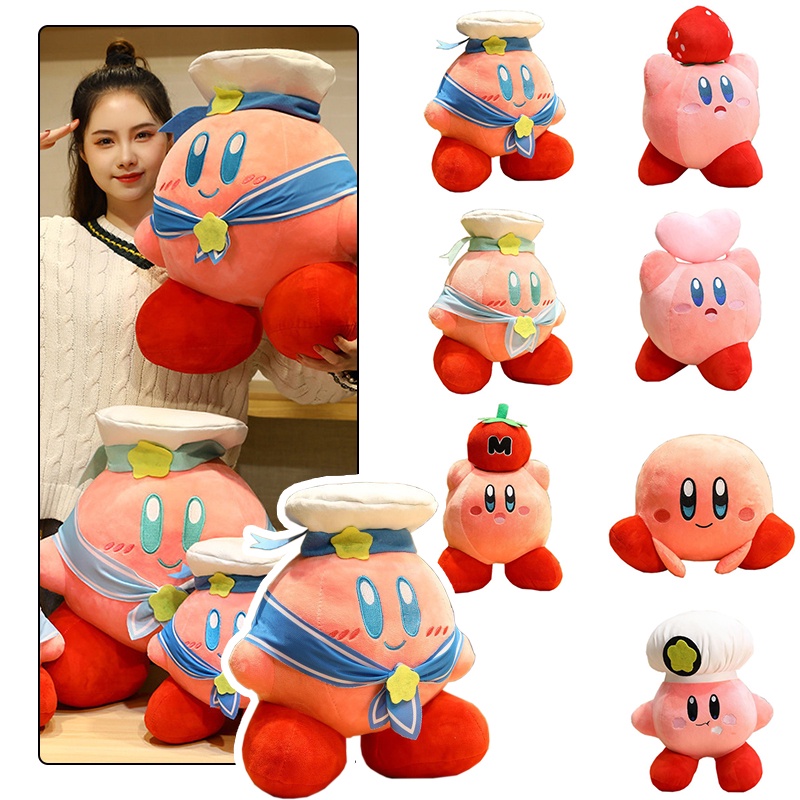 32cm Kirby Adventure Chef Strawberry Stuffed Plush Dolls Decor Bantal Mainan Anak