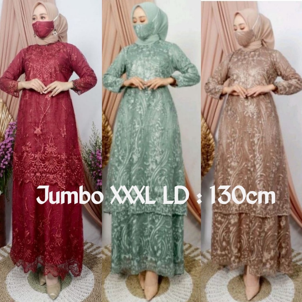 Gamis Brukat Jumbo Tile Mutiara Dua Tingkat Busui/Gamis Pesta/Gamis Brukat Kondangan/Gamis Busui/Gam