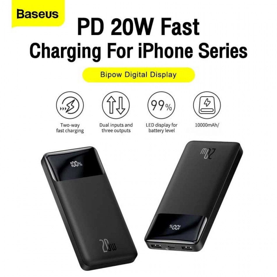 Baseus Original Powerbank Bipow Digital Display 10000mAh 20W 3A Fast Charging Quick Charge Power Bank 10000 mAh Ori