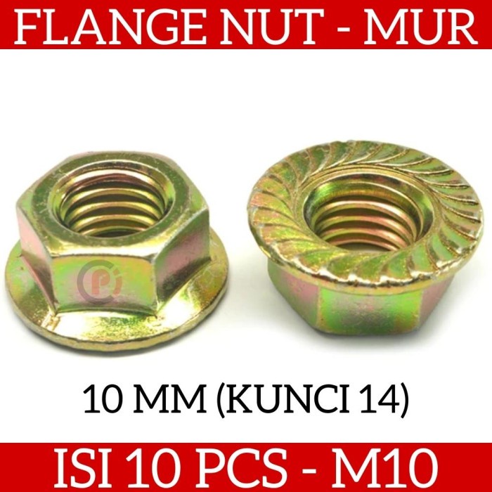 Isi 10 Pcs Flange Nut M10 Mur Flanged 10 mm 10mm / Kunci 14