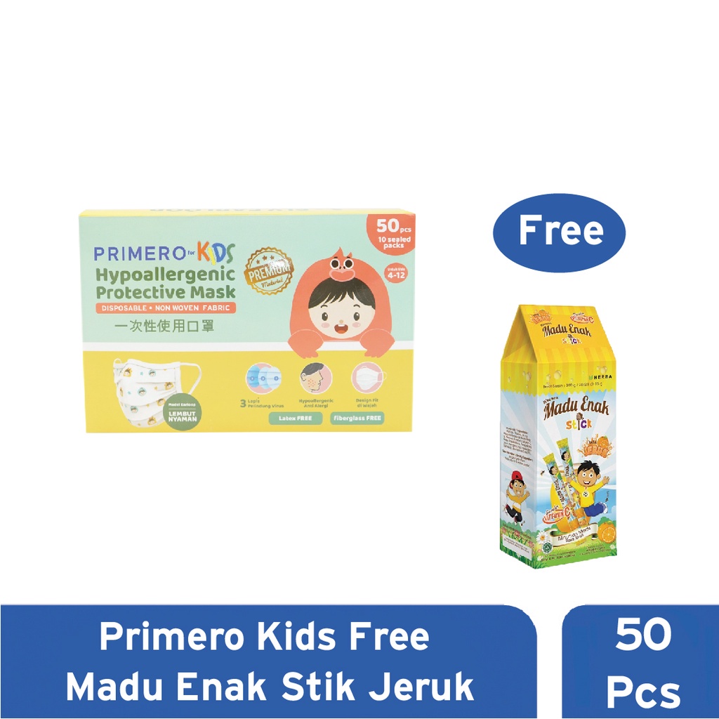 PRIMERO Masker Anak - Box Free Madu Enak Stick