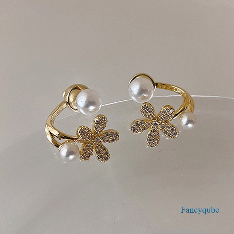 Fancyqube Anting Stud Kristal Mutiara Imitasi Bentuk Bunga Gaya Korea Untuk Wanita