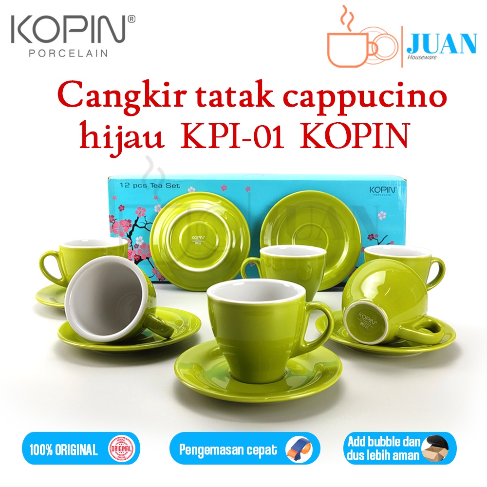 Cangkir tatak set cappucino 6 pasang cangkir two tone hijau / cappucino cup / coffee set KPI-01 KOPI