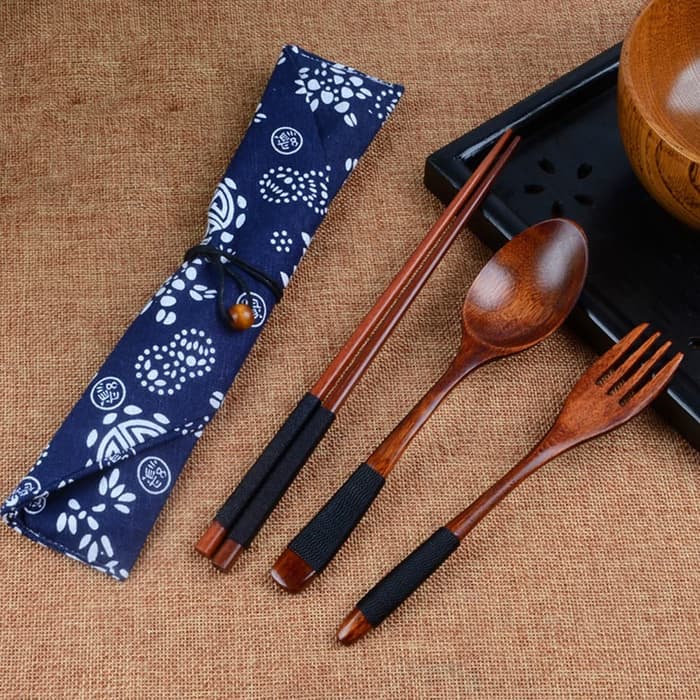 Jual 4 In 1 Set Sendok Garpu Sumpit Kayu Set Alat Makan Sujeo Jepang