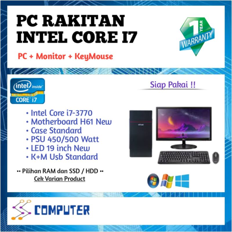 Paket PC / Komputer Rakitan Lengkap Core i7 3770 Office / Admin