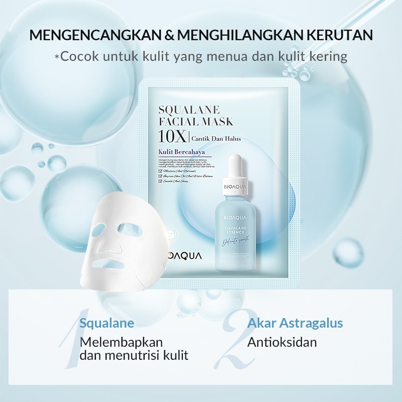 Bioaqua Bio Aqua SHEET MASK 10X The Effect Masker Wajah Facial Mask 28ml Melembabkan Kulit dan Anti Penuaan - Squalane