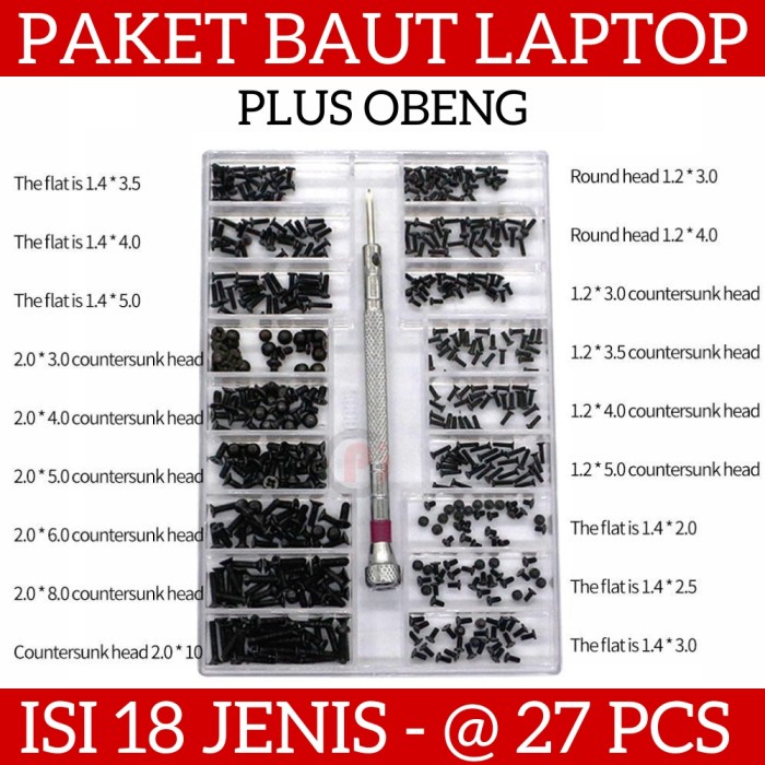 Paket Baut Sekrup Skrup Laptop Notebook Isi 18 Jenis Total 486 Pcs