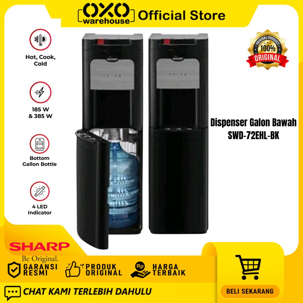 Sharp  Stand Dispenser SWD-72EHL-BK Galon Bawah Low Watt 4 LED Indicator Garansi Resmi