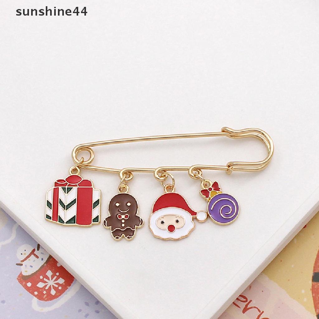 Sunshine Bros Pin Bentuk Kartun Santa Claus / Rusa / Pohon Natal Bahan Metal Untuk Aksesoris Pakaian