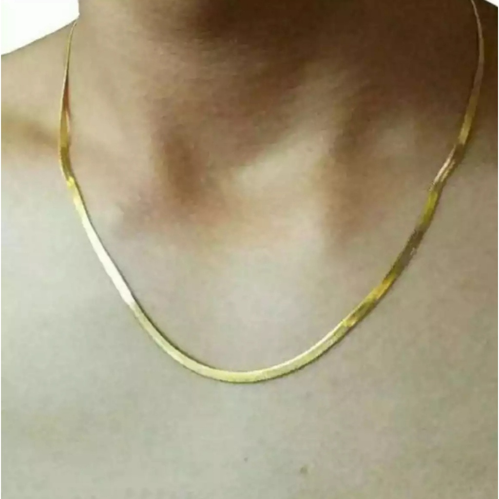 Kalung Titanium Emas Anti Karat dan Luntur Pria Dan Wanita Rantai Gepeng Import BISA COD BAYAR DITEMPAT