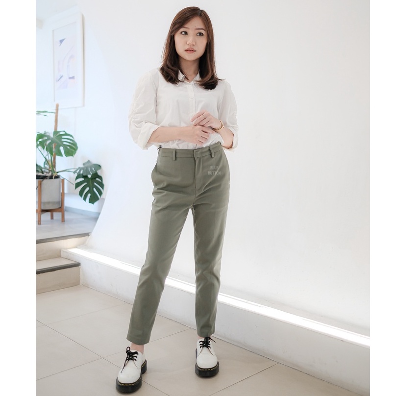 BlueButton Celana Panjang Wanita Smart Chino Ankle Pants Kekinian Slim Basic Daily Wear