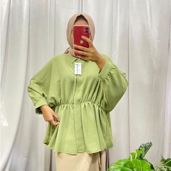 Aliya Blouse Kerut Wanita Oversized - Batwing Top Blouse - Atasan Wanita - Kemeja Wanita - Baju Lengan Panjang Wanita - Laura Cotton Top Blouse - Atasan Blus