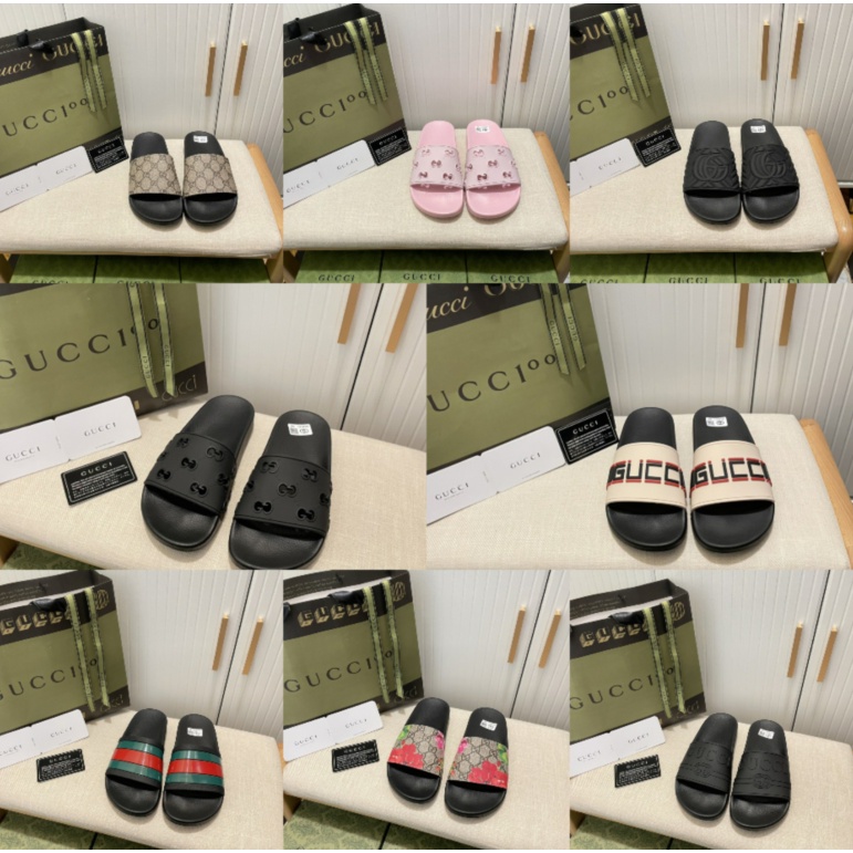 Original 2022 New Gucci double GG couple flat slippers casual sandals
