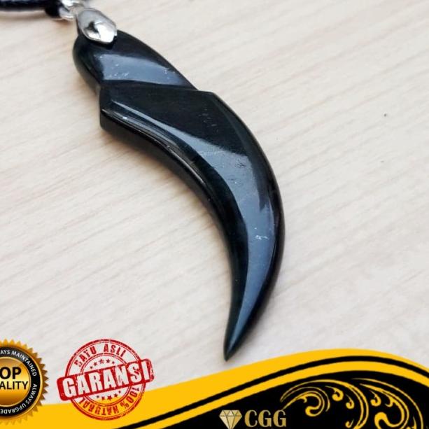 Liontin Batu Giok Hitam Model Kuku Macan Natural Black Jade Bodyglass