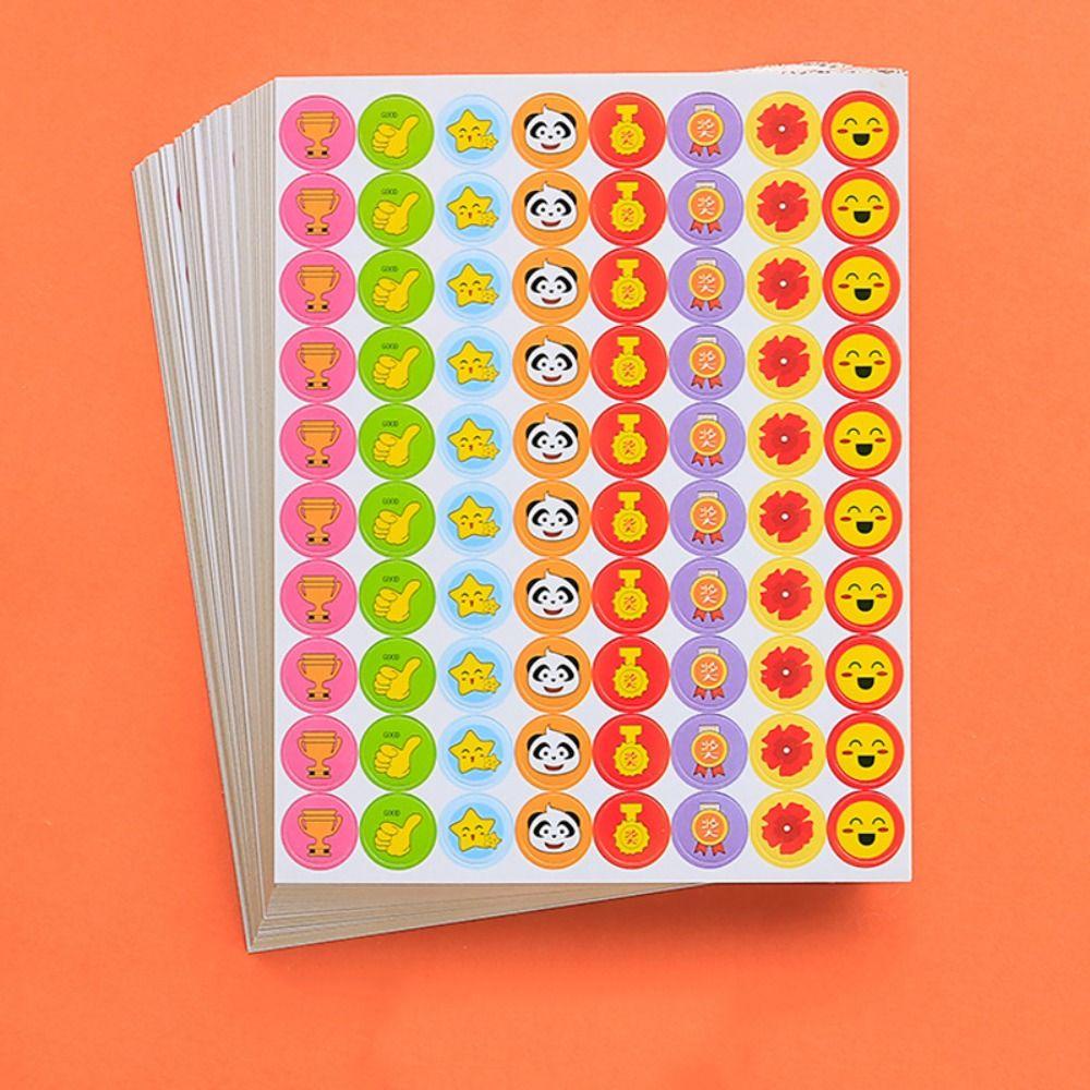 [Elegan] Reward Stiker Smiley Face Bulat 800Pcs/10lembar Bagan Perilaku Scrapbook Dekorasi Hadiah Harian Label Guru Siswa Anak Pujian Decals