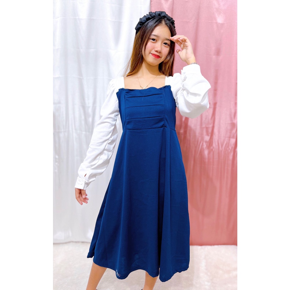 HS - DRESS VINEL / DRESS MIDI KOREAN STYLE / Boat Neck Casual