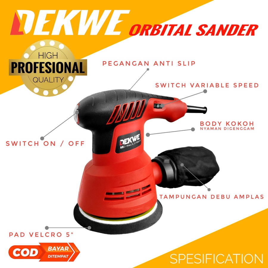 Mesin Amplas Orbital Sander Bulat 5 Inch Dekwe Poles Kayu Tembok / NRT 945