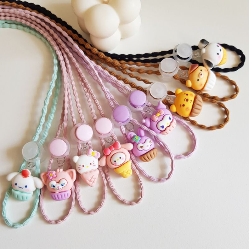 STRAP MASKER ANAK PEREMPUAN - DEWASA MA2 IN 1 Kuromi Cupcake - Bunny Cupcake - Cinamonroll - Pooh Cupcake - Bear - cucpcake Pochacco Cupcake - Melody Ice cream - Kitty Ice Cream - Tsum Tsum / KALUNG MASKER / TALI MASKER / LANYARD MASK STOPER 2IN1