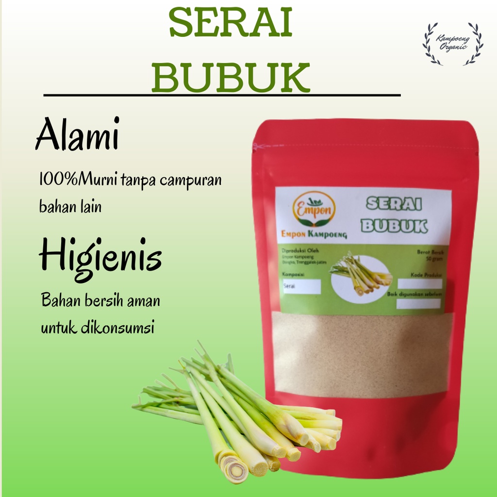 

Daun Batang Sereh Sere Serai Bubuk Serbuk Wangi Murni Lemongrass Powder Rempah Bahan Pokok Dapur Kering Organik Herbal Asli