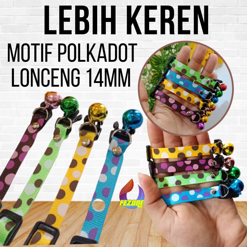 Kalung Polkadot Kucing 1 Lonceng Motif Unik Menarik 14mm FEZONE