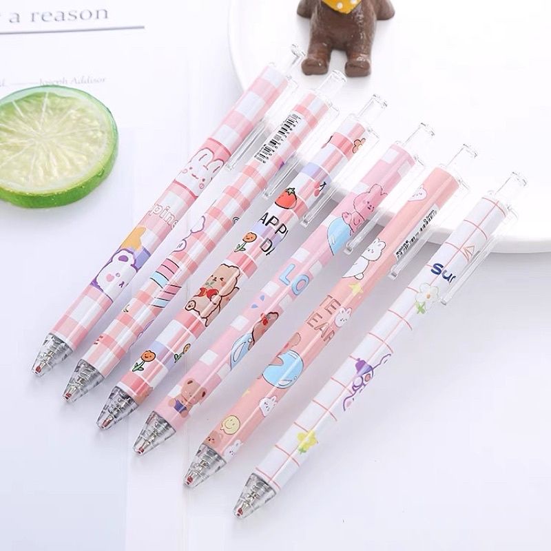 NANA 1SET 6PCS PULPEN GEL MEKANIK 0.5MM PULPEN SEKOLAH KANTOR ASTHETIC