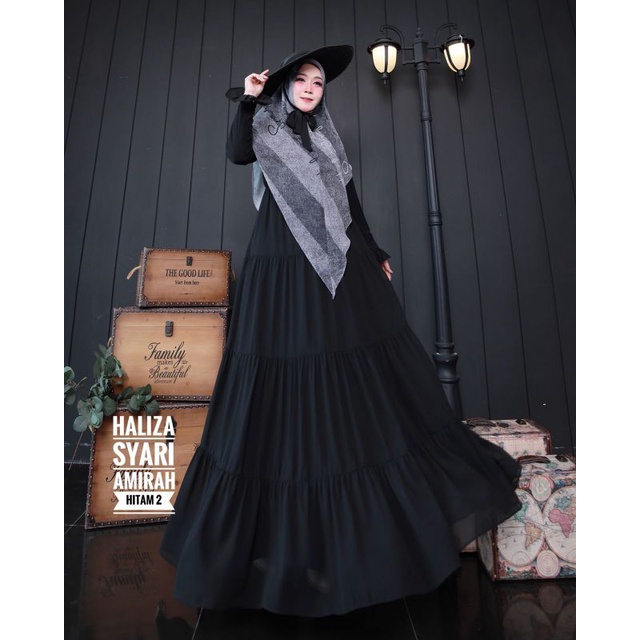 AMIRAH HITAM 2 GAMIS SET KHIMAR CERUTTY PRINTING DAILY DRESS BY HALIZA SYARI